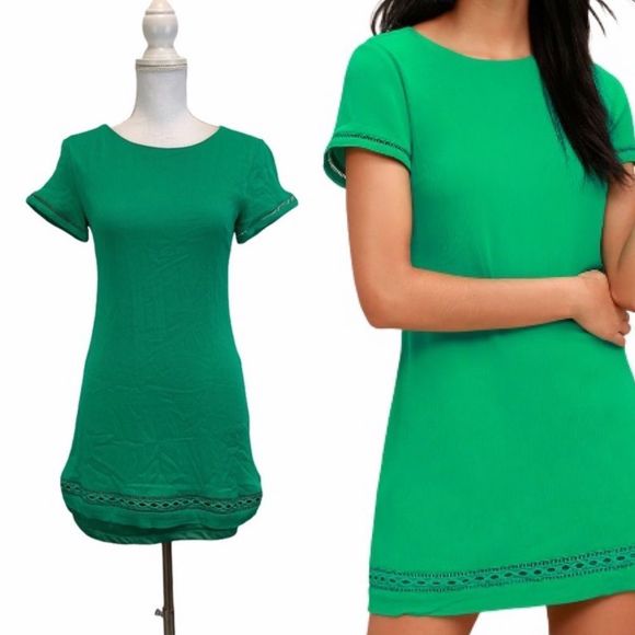 LULU's Women's Sz Small Green Short Sleeve Casual Scoop Neckline Mini Dress - Picture 2 of 7